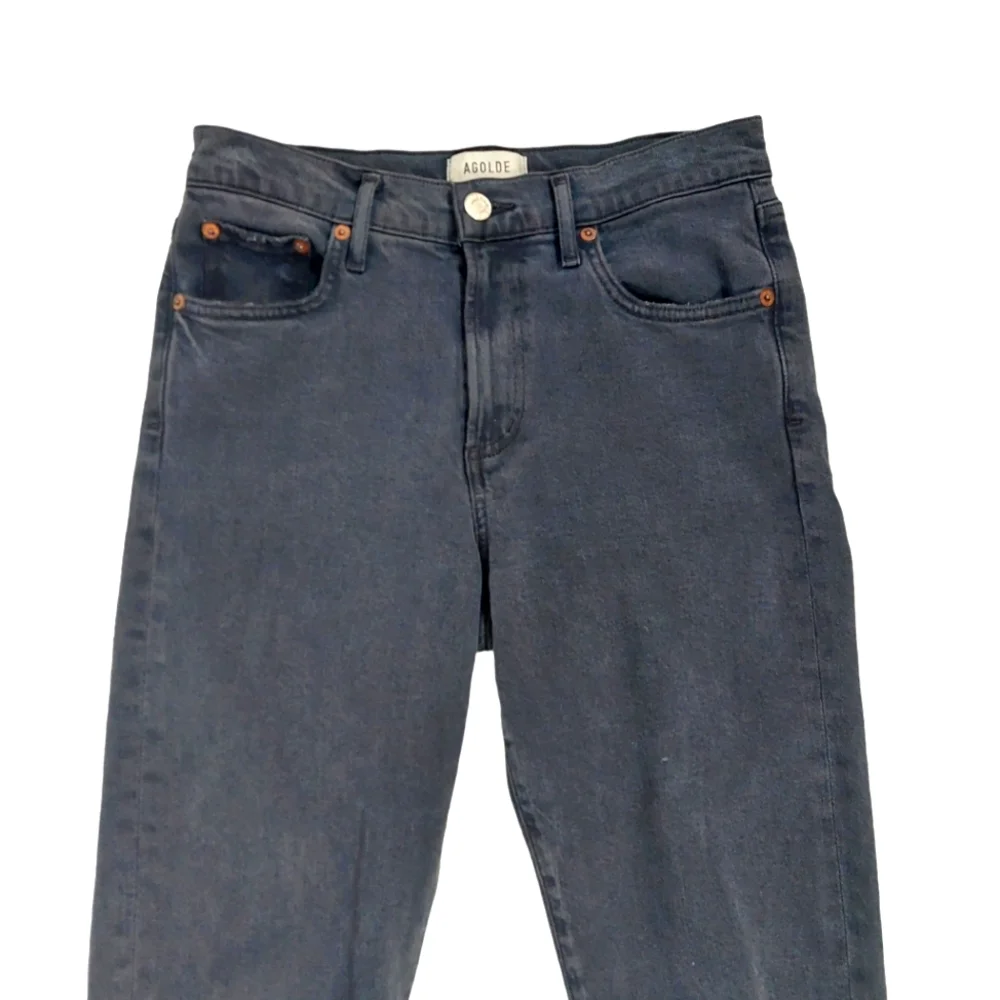 Agolde Black Mid Rise Toni in Montage Stretch Jeans